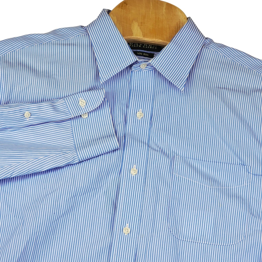 Lauren Ralph Lauren Men's Shirt Size 17 32 33 Blue White Stripe Non‎ Iron Dress